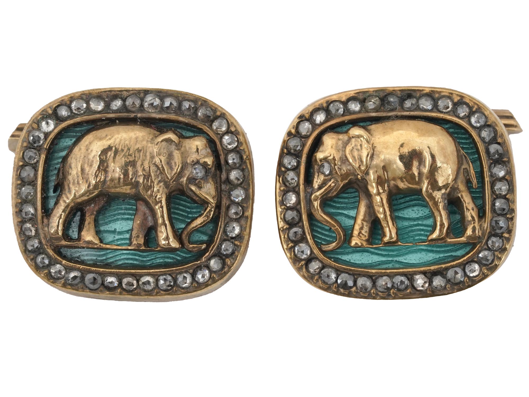 PAIR OF RUSSIAN SILVER ENAMEL ELEPHANT CUFFLINKS PIC-0